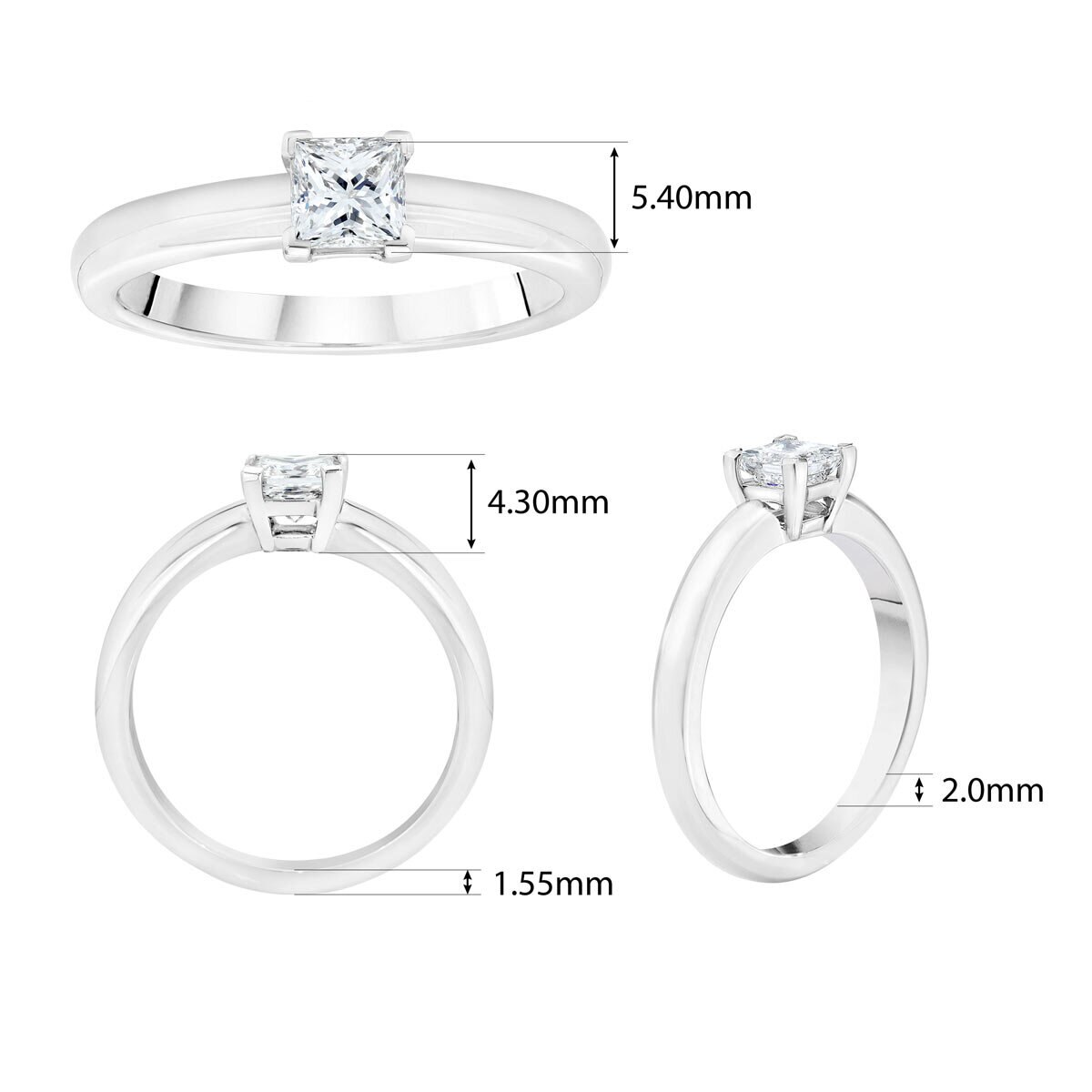 0.50ct Princess Cut Diamond Solitaire Ring, Platinum