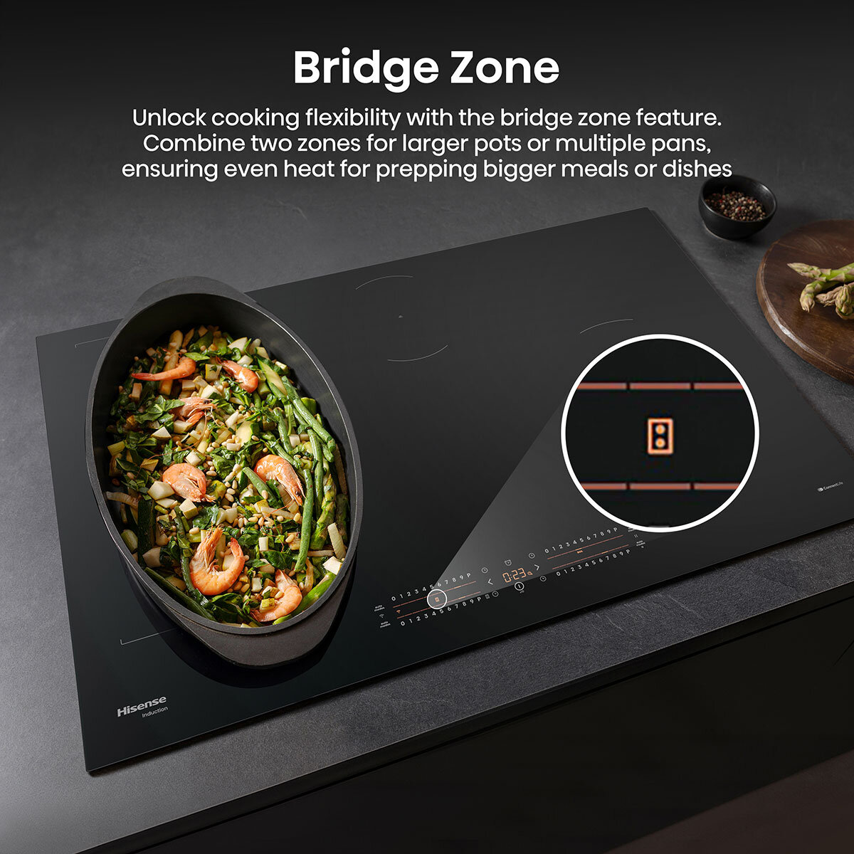 Hisense Hi6 HI8432BSCWF 80cm Induction Hob with Bridge Zone, in Black