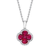 Oval & Princess Cut Ruby & 0.13ctw Diamond Pendant, 14ct White Gold
