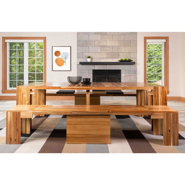 Transformer Extending Dining Table in Australian Acacia with 2 Benches Transformer Extending Dining Table in Australian Acacia with 2 Benches