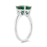 Round Cut Lab Emerald and 0.13ctw Diamond Ring, 18ct White Gold