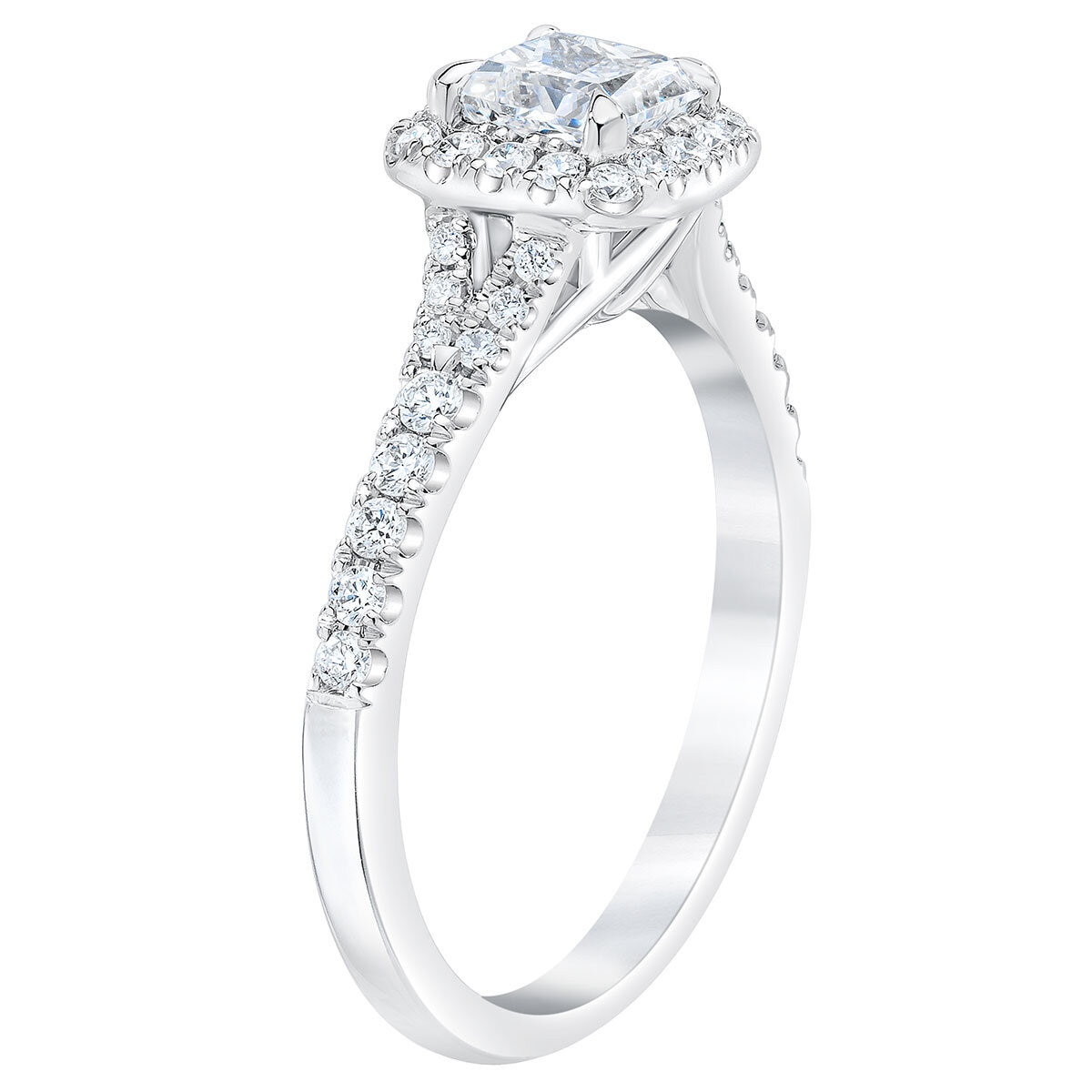 1.07ctw Princess & Round Brilliant Cut Diamond Halo Ring, 18ct White Gold