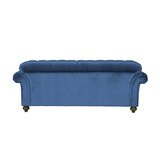 Bordeaux Button Back Blue Velvet 4 Seater Sofa