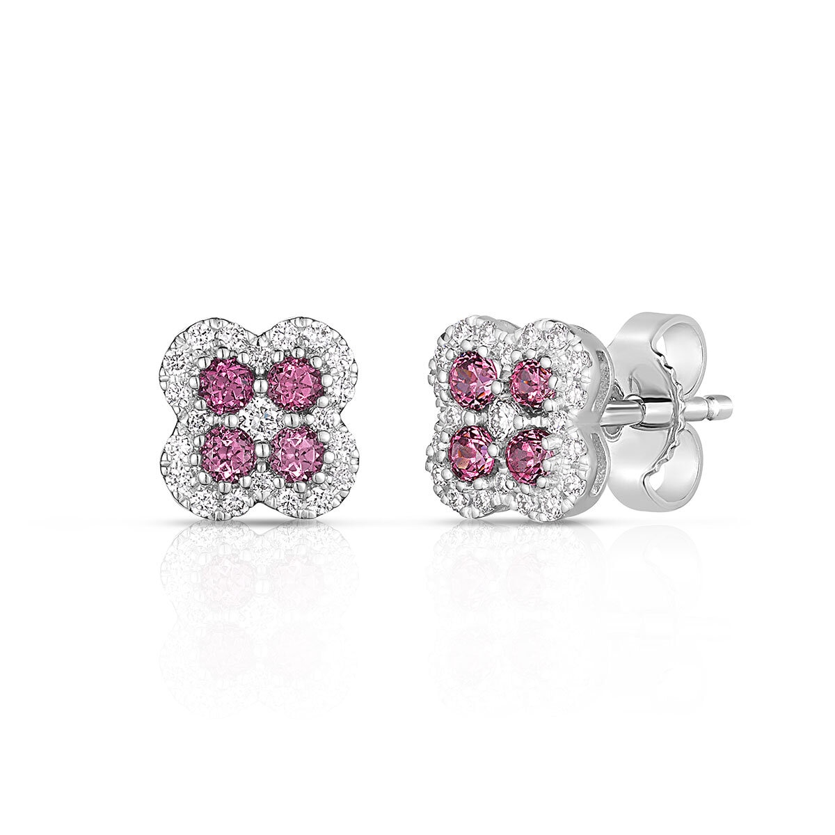 Round Cut Garnet & 0.15ctw Diamond Earrings, 14ct White Gold