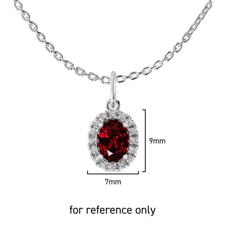 Oval Cut Ruby & 0.16ctw Diamond Halo Pendant, 14ct White Gold