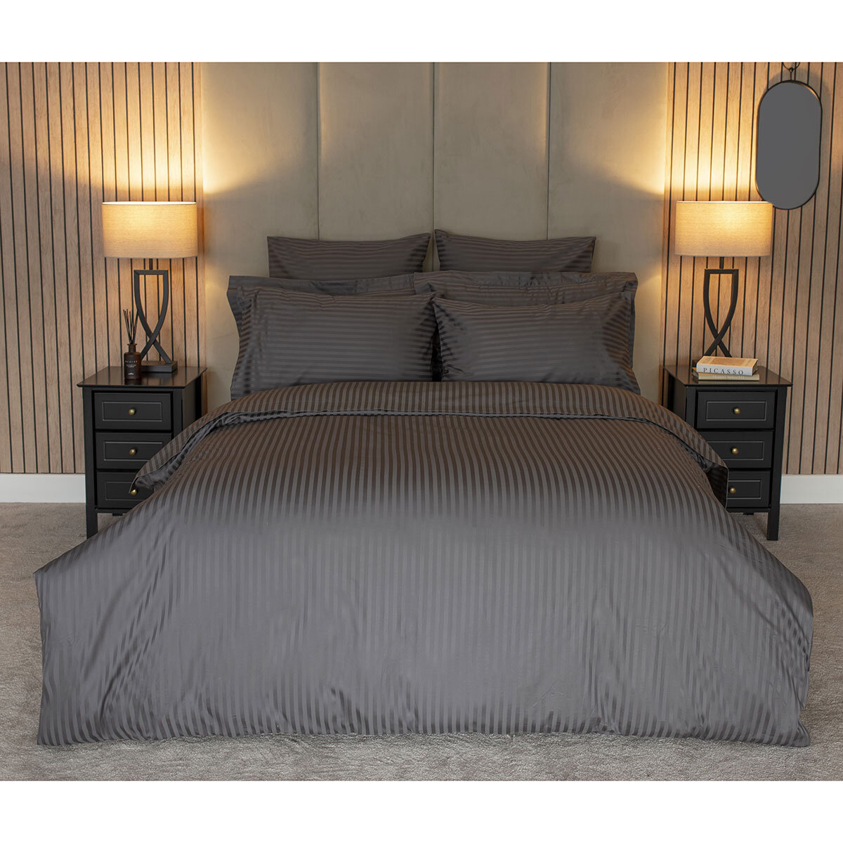 Belledorm 540 Thread Count Cotton 3 Piece Bed Set, Super King in Charcoal