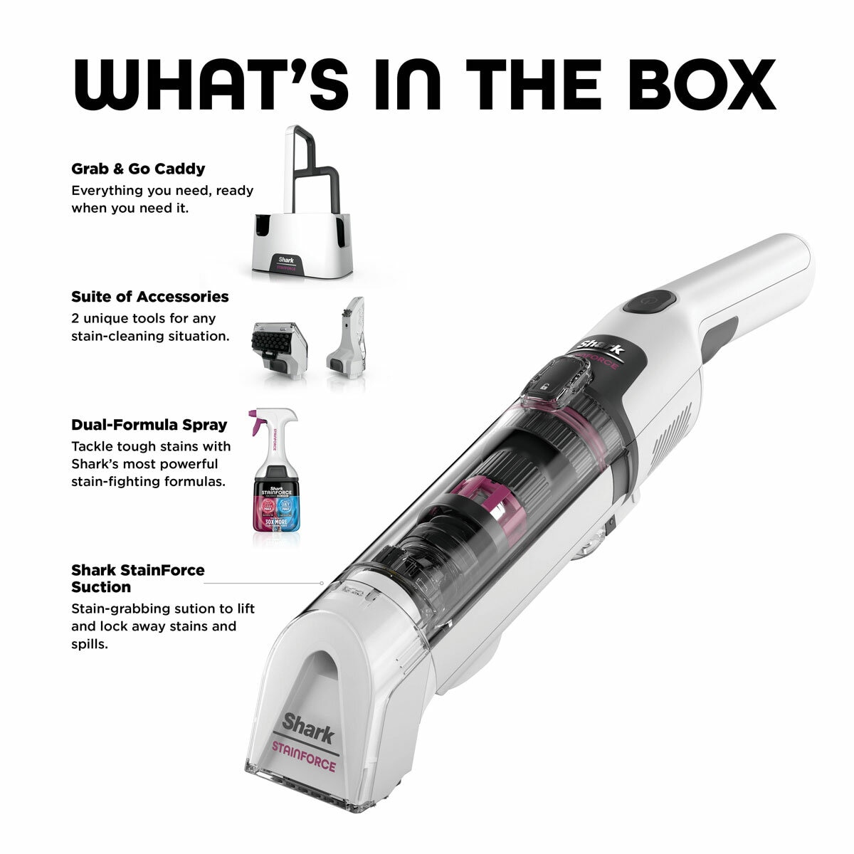 Shark StainForce Cordless Stain-Destroying Spot Cleaner what's in the box