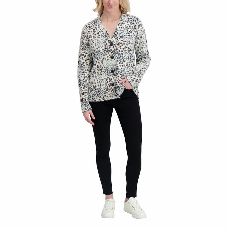 DKNY Ladies Leopard Print Cardigan