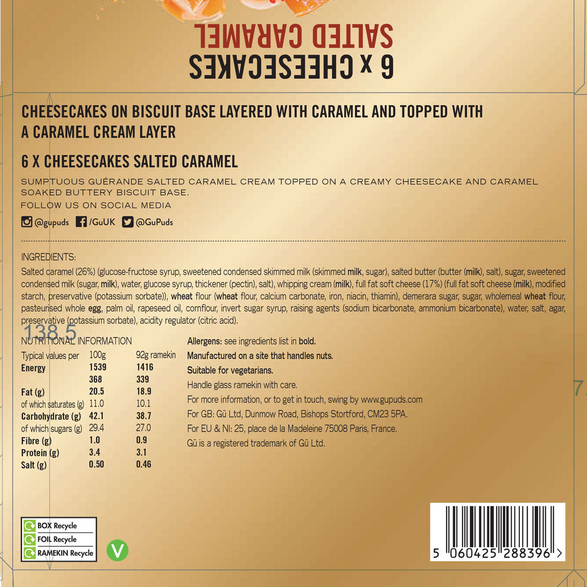 Gu Salted Caramel Cheesecakes back of pack Image