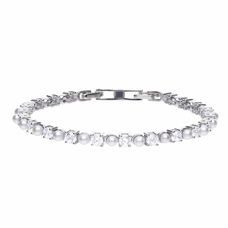 Diamondifre Crystal Pearl and Zirconia Tennis Bracelet Diamondifre Crystal Pearl and Zirconia Tennis Bracelet