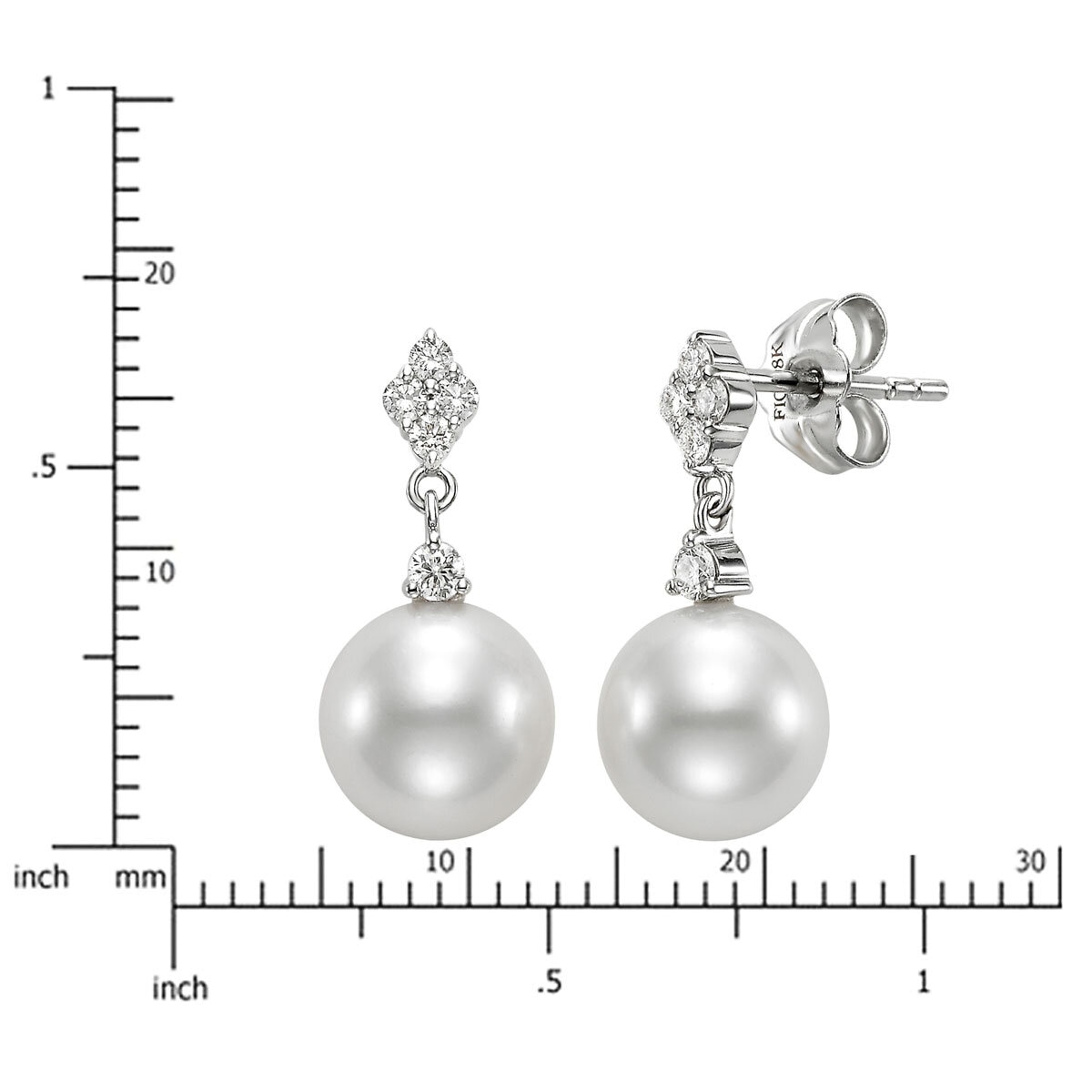 8-8.5mm Cultured Freshwater Pearl & 0.34ctw Round Brilliant Cut Diamond Earrings, 18ct White Gold