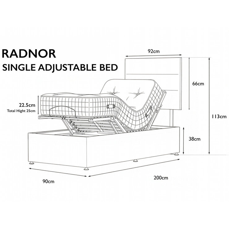 Highgrove Radnor Taupe Fabric Electric Adjustable Bed Frame with 1000 Spring Count Long Single Mattress in 2 Firmness Ratings