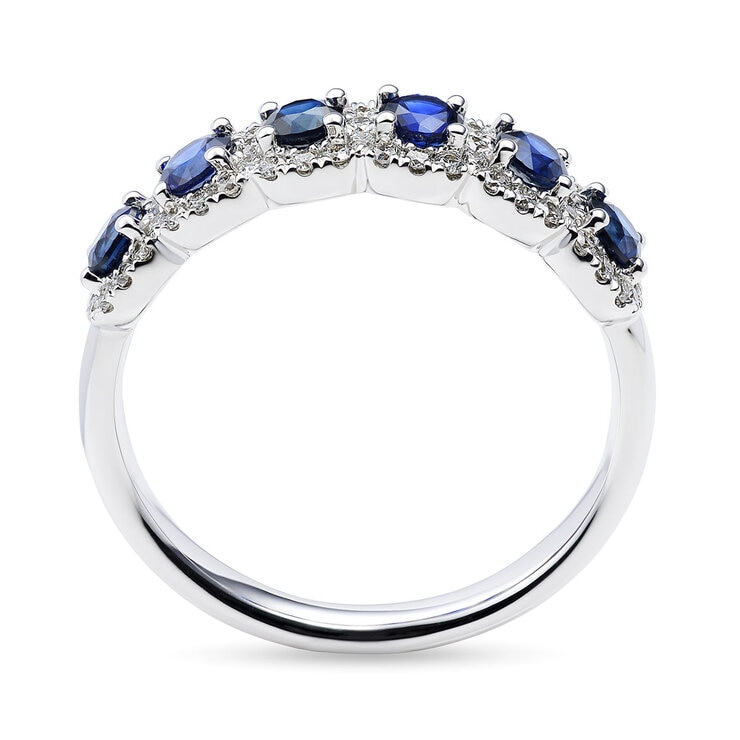 Round Cut Blue Sapphire & 0.30ctw Diamond Ring, 14ct White Gold Round Cut Blue Sapphire & 0.30ctw Diamond Ring, 14ct White Gold