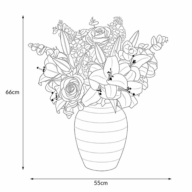 Artificial Lily and Rose Bouquet in Vase_Dimensions Artificial Lily and Rose Bouquet in Vase_Dimensions