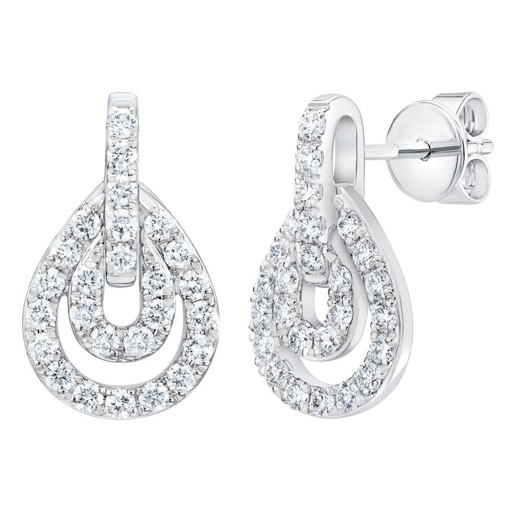 0.65ctw Round Brilliant Cut Diamond Drop Earrings, 14ct White Gold 0.65ctw Round Brilliant Cut Diamond Drop Earrings, 14ct White Gold