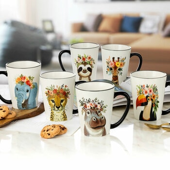 Signature Housewares Hipster Animal Mugs, 483ml, 6 Pack