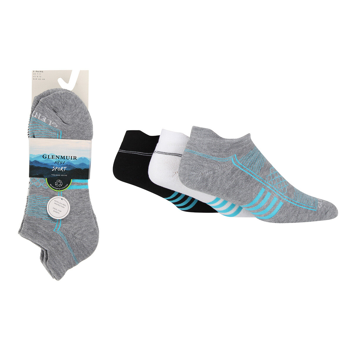 Glenmuir Men's Cushioned Sport Sock, 2 x 3 Pack in Assorted Colours