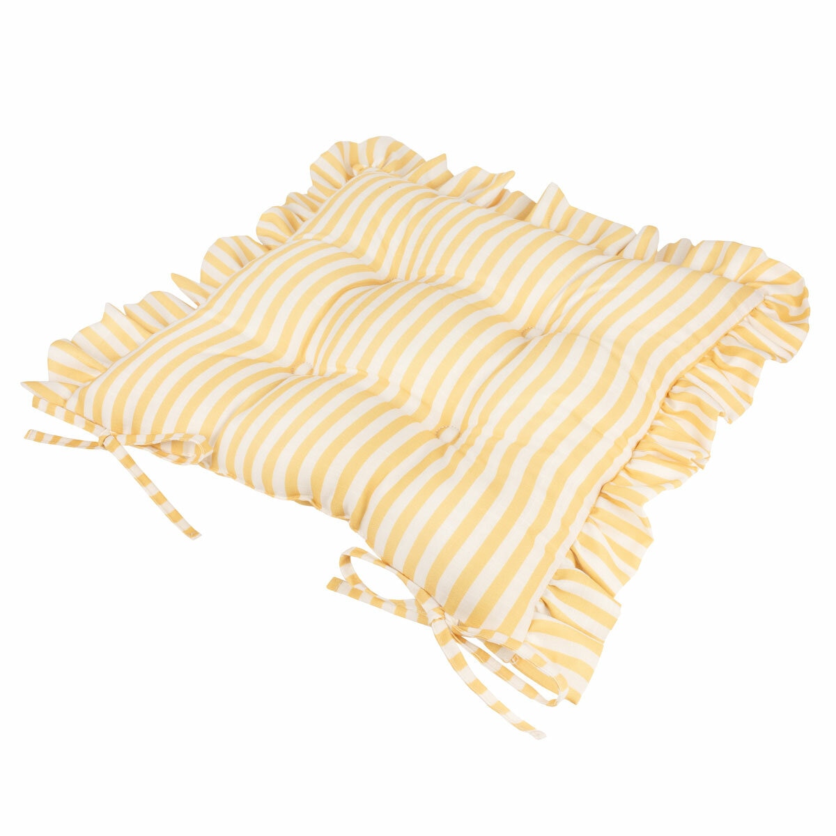 Wylder Millie Ruffle Yellow Striped Indoor Outdoor Seat Pad 2 Pack, 40 x 40 cm