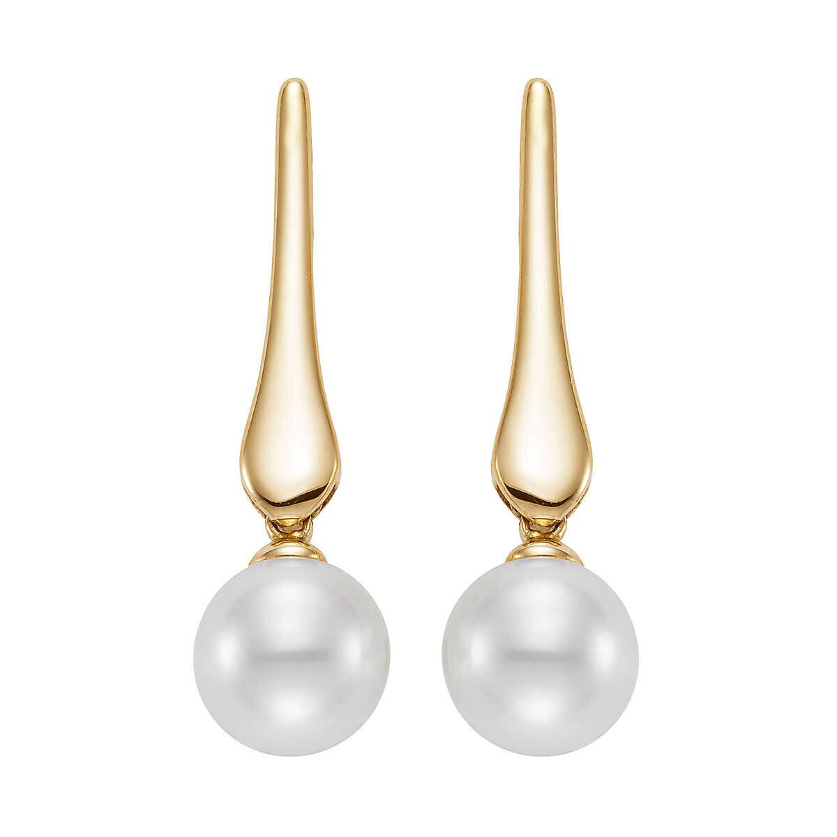 8-8.5mm Cultured Freshwater White Pearl Drop Earrings, 14ct Yellow Gold