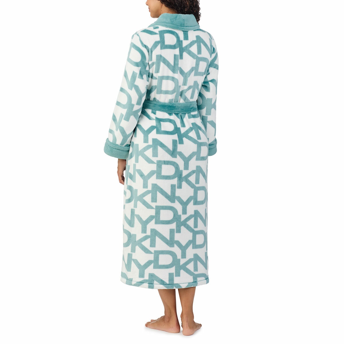 DKNY Shawl Collar Long Plush Robe in Blue