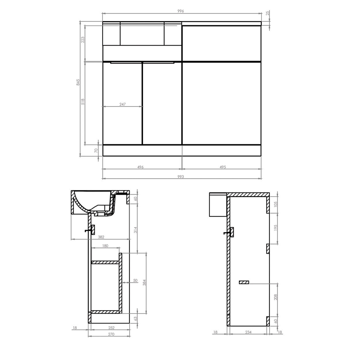 Tavistock Lindo 99.6 cm Floor Mounted Right Hand WC Unit in White