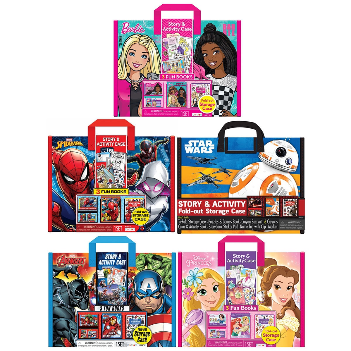 Story Books & Activity Case in 5 Options: Barbie, Spiderman, Star Wars, Marvel or Disney Princess