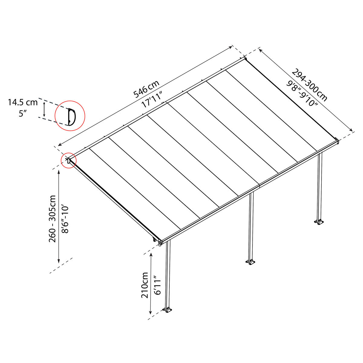 Palram Feria 3 Patio Cover in Grey line drawing