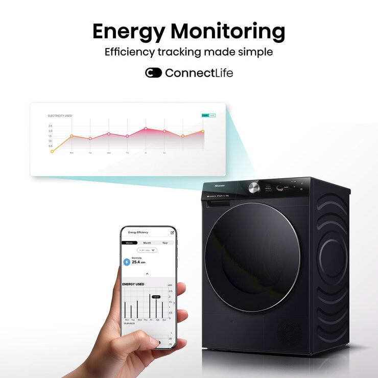 Hisense DH7S107BB, 10kg Heat Pump Tumble Dryer A+++ Rating in Black