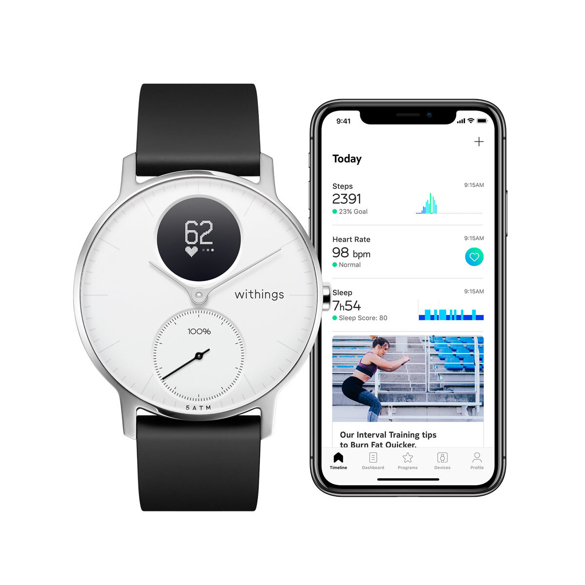 Withings Steel HR 36mm in White with App