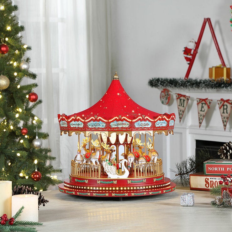 17 Inch Nostalgic Deluxe Glass Embellished Carousel in Red 17 Inch Nostalgic Deluxe Glass Embellished Carousel in Red
