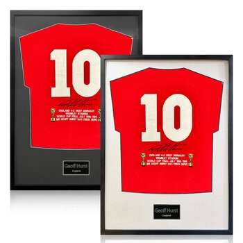 Geoff Hurst Signed Framed England Football Shirt in 2 Options: White or Black Mount
