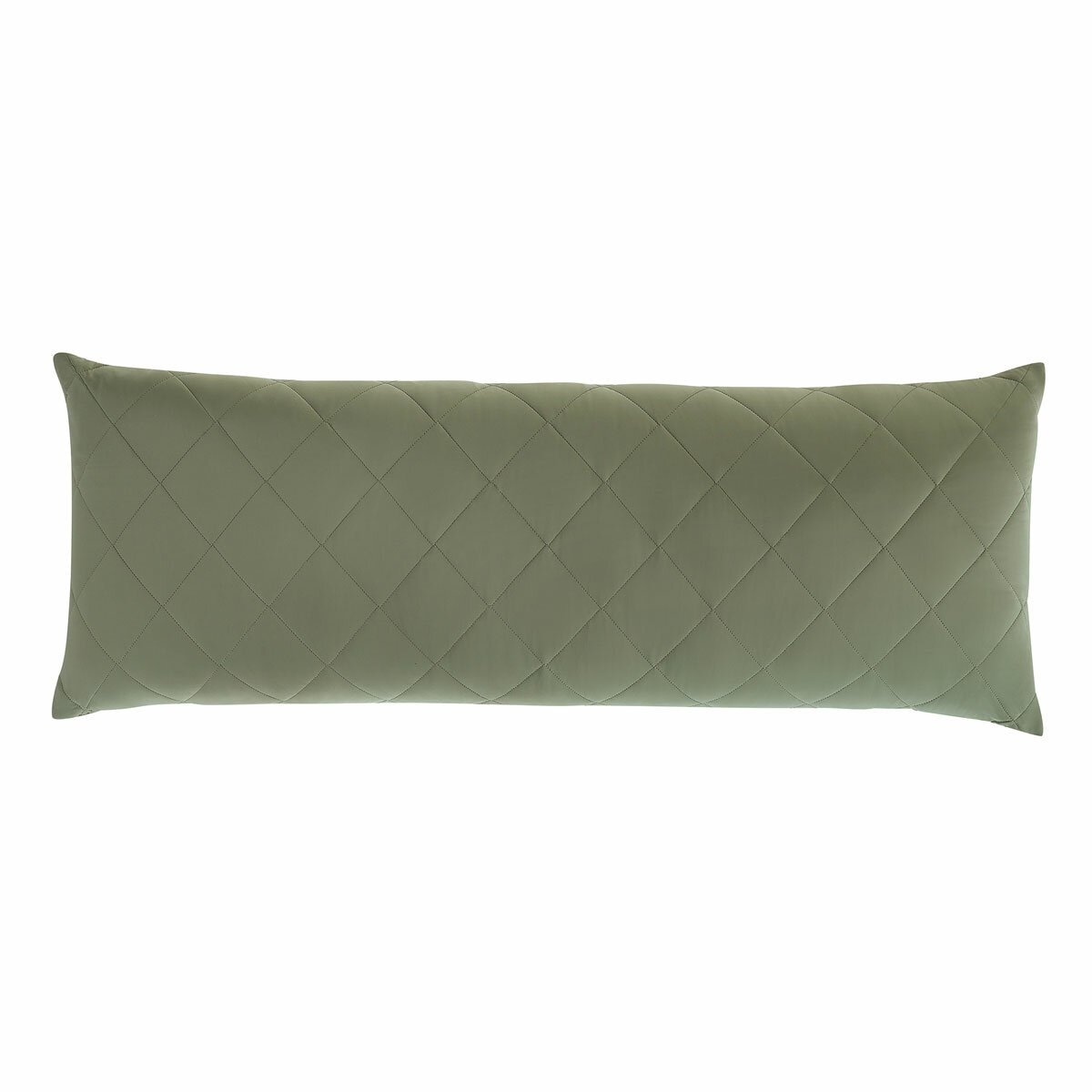 Quilted green body pillow with diamond stitching
