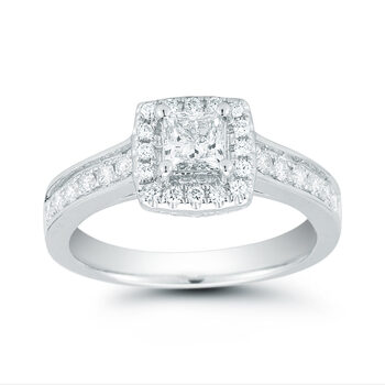 0.90ctw Princess and Round Brilliant Cut Diamond Ring, 14ct White Gold