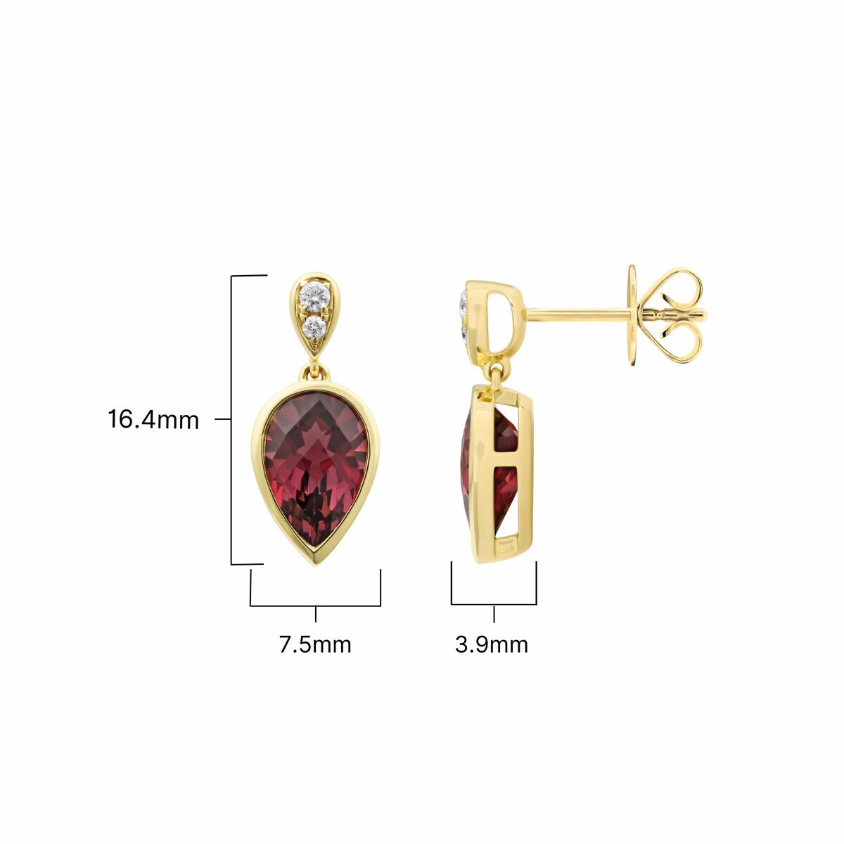 Pear Cut Garnet & 0.30ctw Diamond Earrings, 18ct Yellow Gold