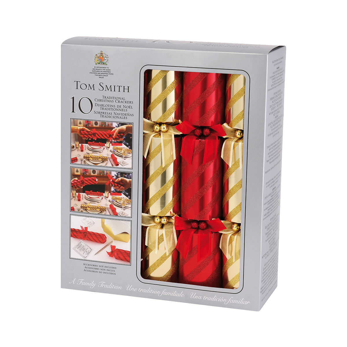 Tom Smith 12.5" (32cm) Traditional Christmas Cracker 10 Pack in Red and Gold