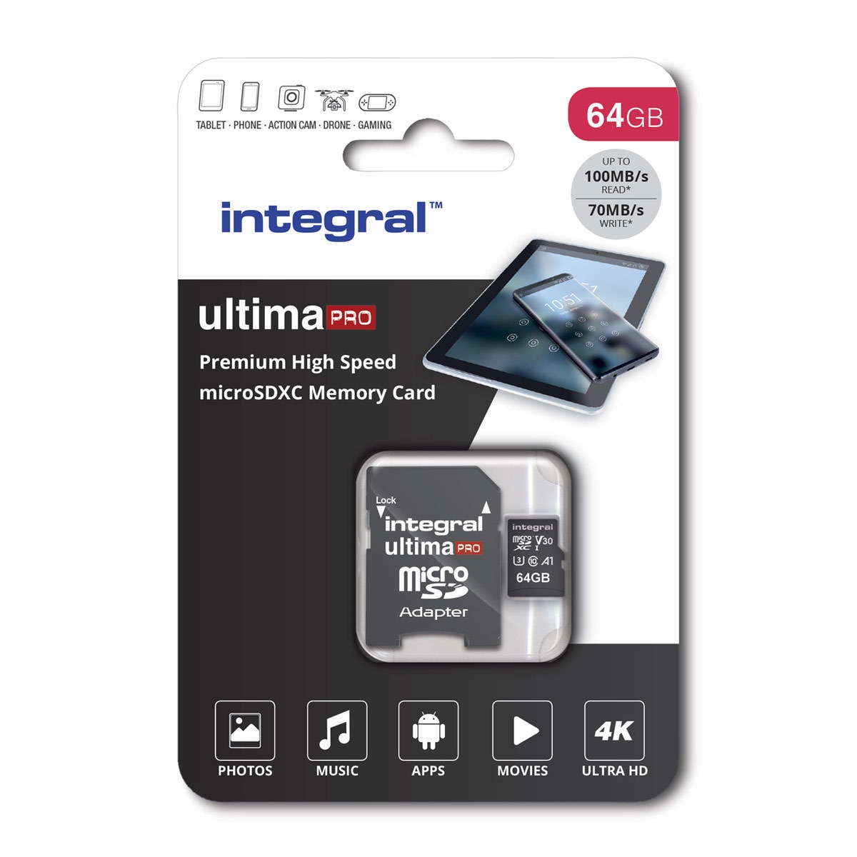 Integral 64GB Micro SD Card, MicroSDXC UHS1 U1 CL10 V30 A1 Costco UK