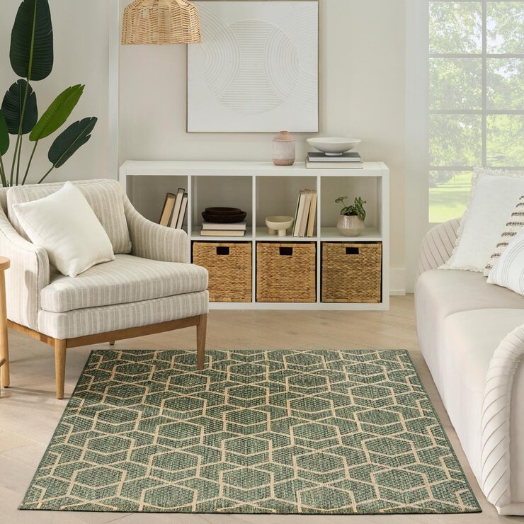 Nourison Horizon Geometric Green Indoor Outdoor Rug, in 2 Sizes
