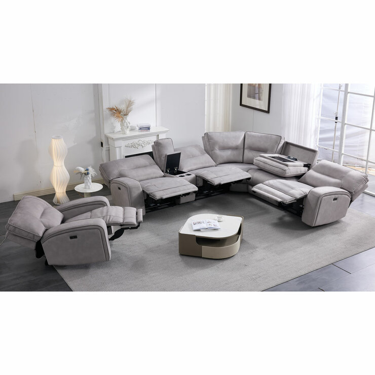 Excalibur Grey Fabric Power Recliner Armchair