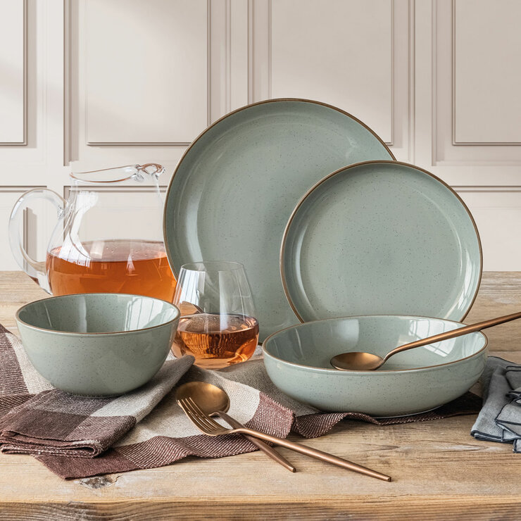 Over & Back Stoneware Dinnerware Set, 16 Piece in 2 Colours Over & Back Stoneware Dinnerware Set, 16 Piece in 2 Colours