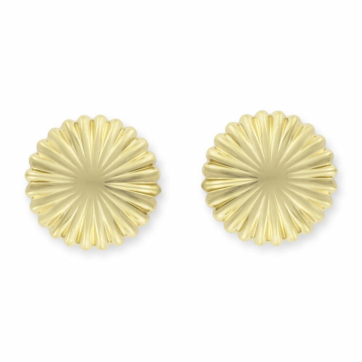 14ct Yellow Gold Textured Disc Stud Earrings