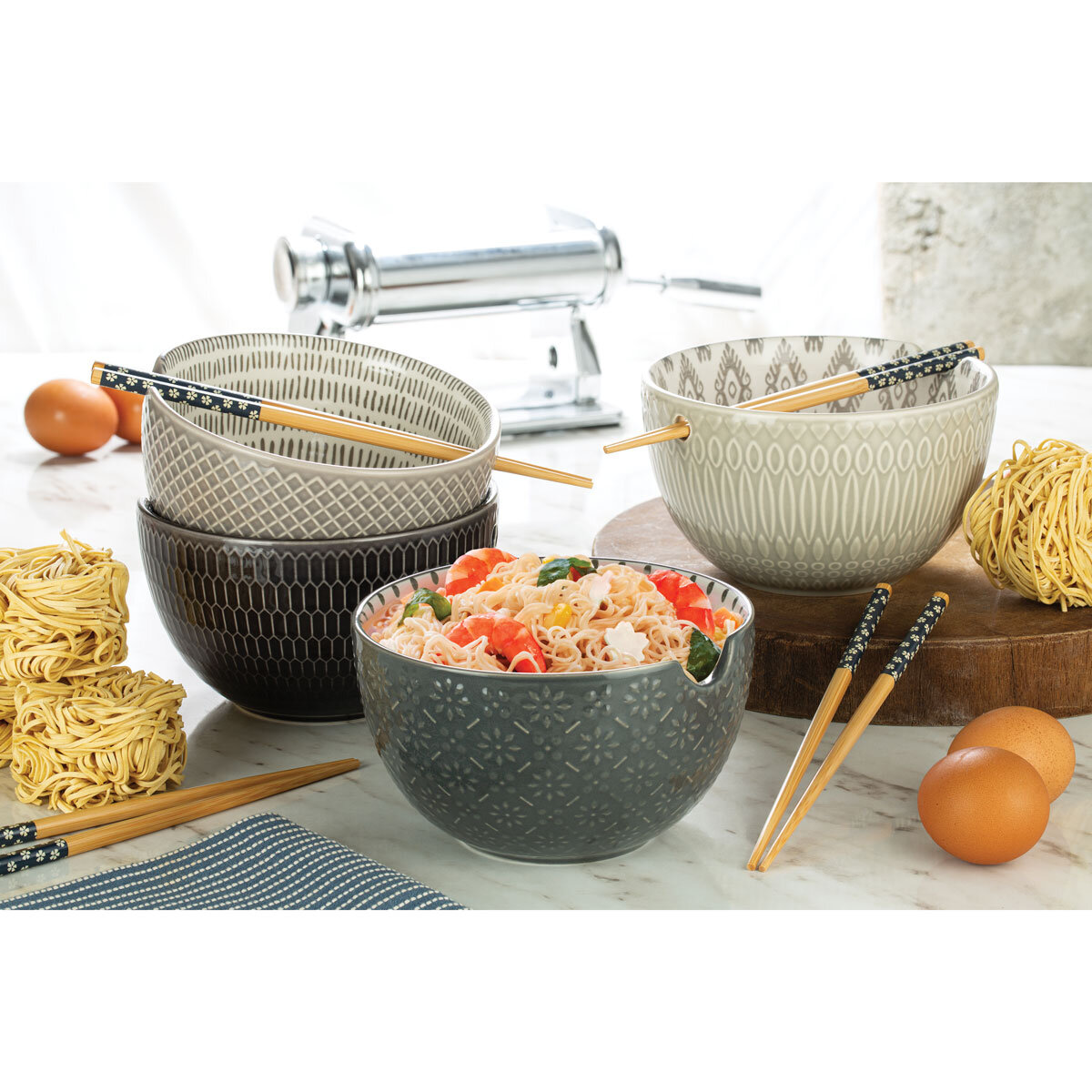 Signature Noodle Bowls with Chopsticks, 4 Sets