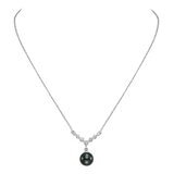 8.0-9.0mm Tahitian Cultured Pearl & 0.35ctw Diamond Pendant, 14ct White Gold