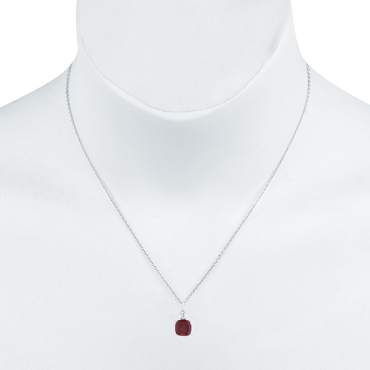 Cushion Cut Garnet and Diamond Pendant, 14k White Gold