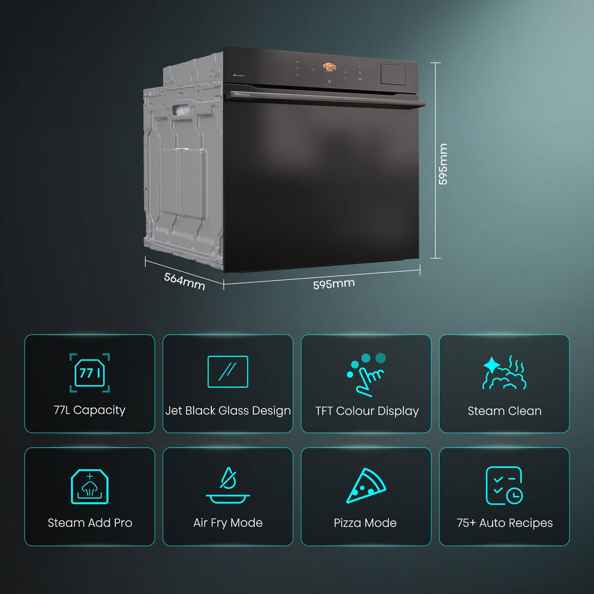 Hisense Hi8 BlackLine BAS6PH8BUKWF Built In Electric Pyrolytic,Single Oven in Jet Black