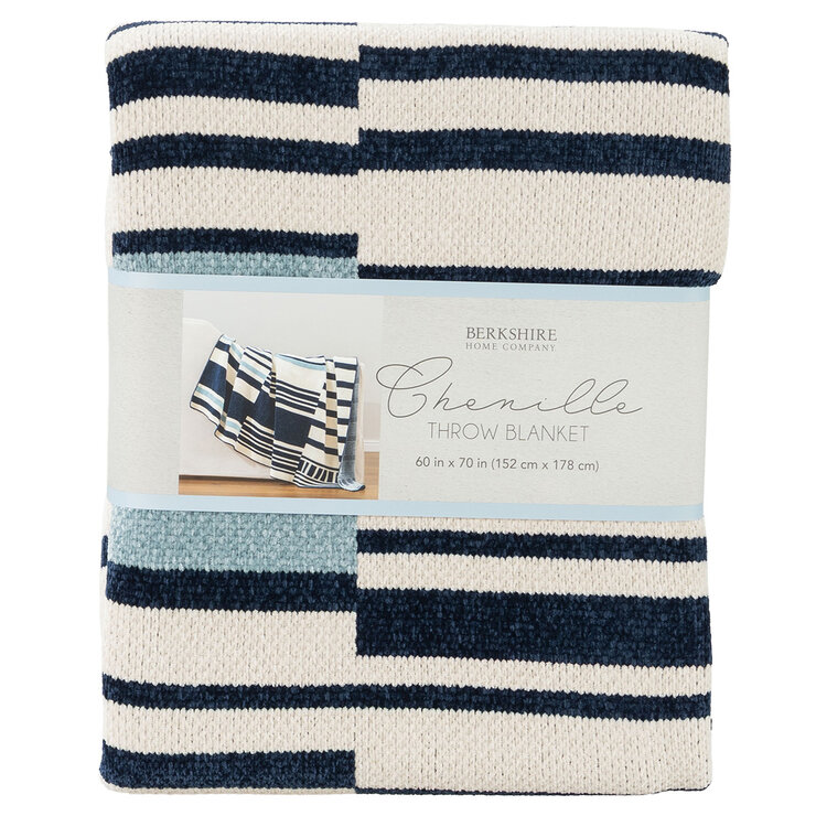 Berkshire Blue Striped Chenille Throw, 152 x 178 cm