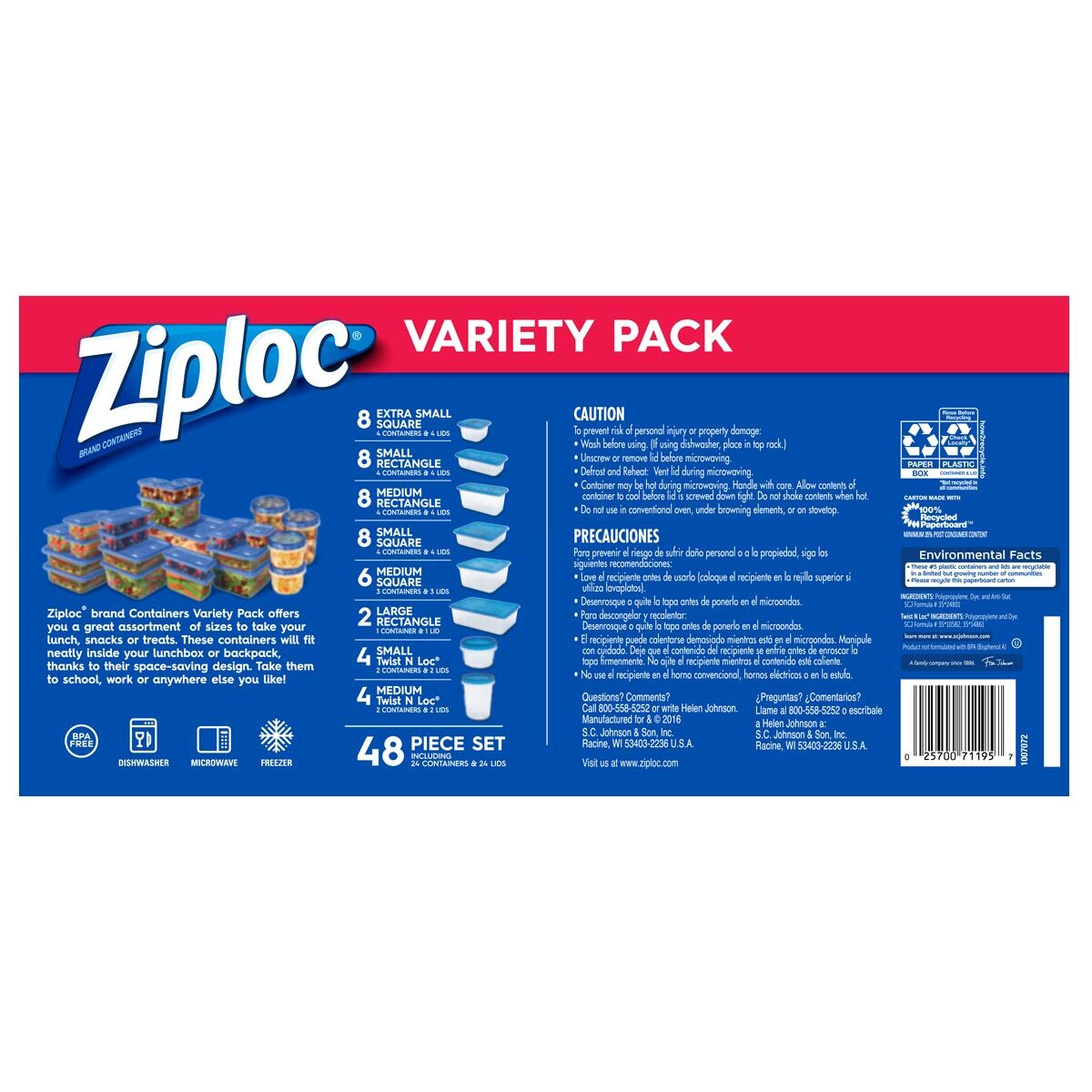 Ziploc Containers 48 pack dimensions