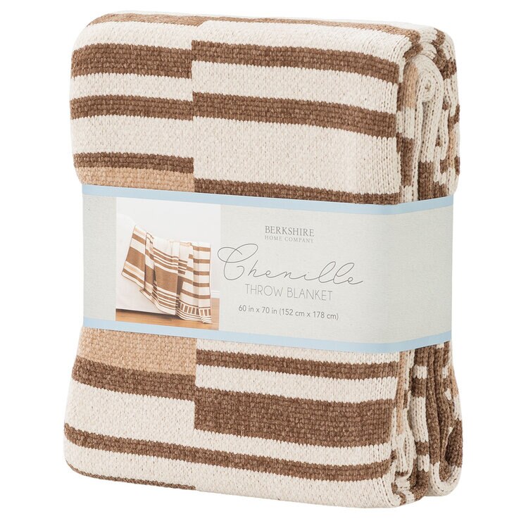Berkshire Brown Striped Chenille Throw, 152 x 178 cm
