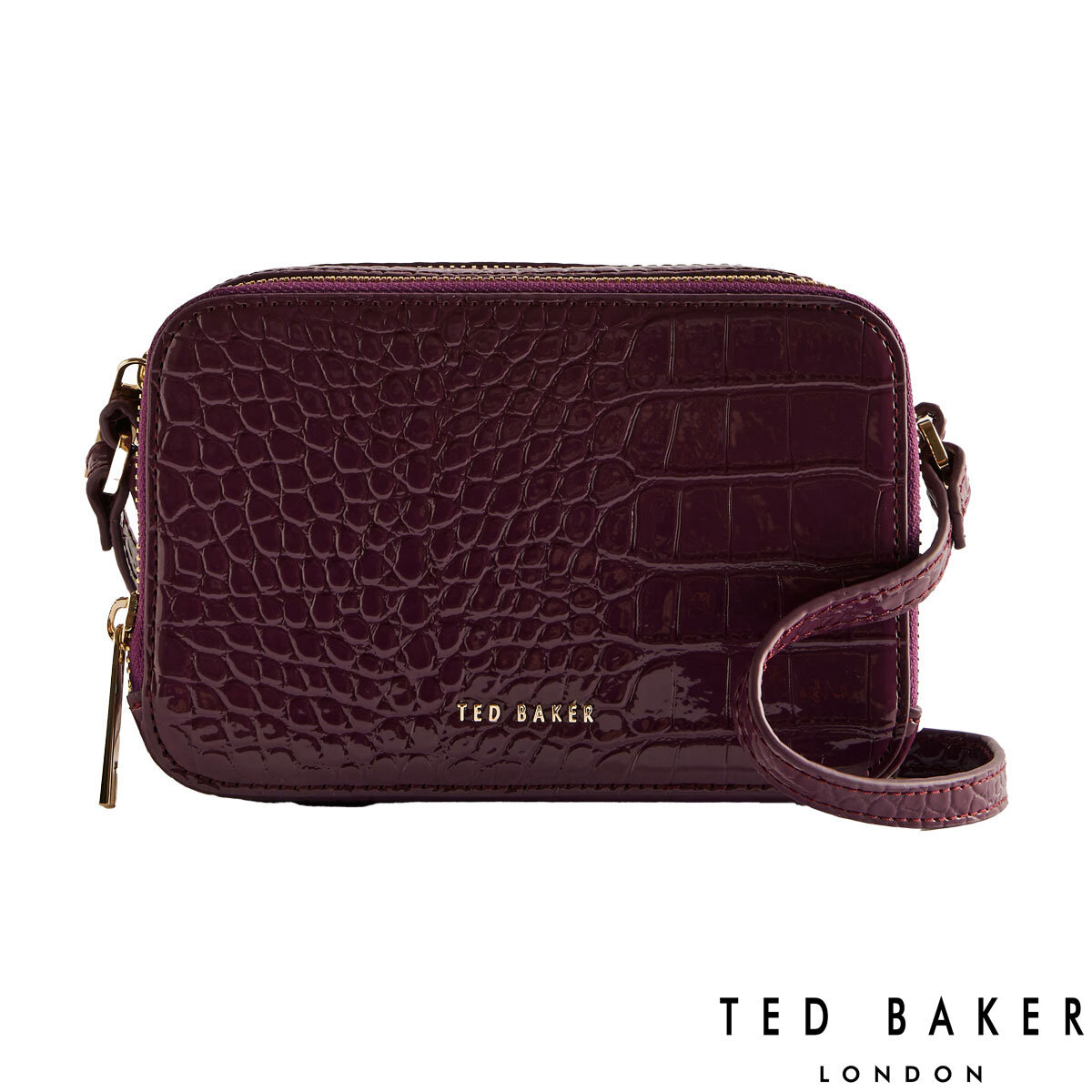 Ted Baker Stina Croc Mini Camera Bag in Maroon