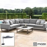 Maze Ethos Large Corner Patio Set + 10ft x 10ft Solar LED Cantilever Umbrella with Base