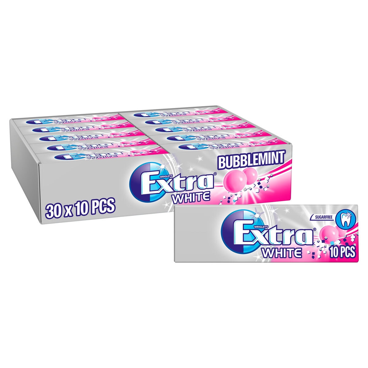 Wrigley's Extra White Bubblemint Chewing Gum, 30 x 10 Pack